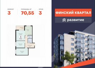 Продаю 3-ком. квартиру, 70.6 м2, деревня Лупполово