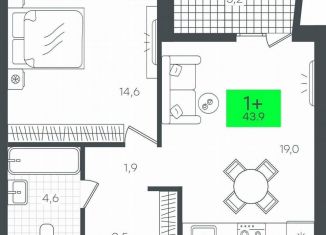 Продается 1-комнатная квартира, 47.2 м2, Тюмень, улица Николая Глебова, 6