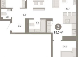 2-комнатная квартира на продажу, 85 м2, Тюмень, улица Молодогвардейцев, 5к1
