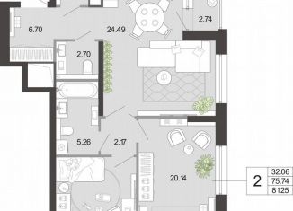 2-ком. квартира на продажу, 81.3 м2, Тула
