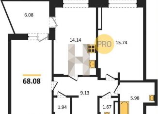 Продам 2-комнатную квартиру, 68.1 м2, Воронеж, Электросигнальная улица, 9Ак1