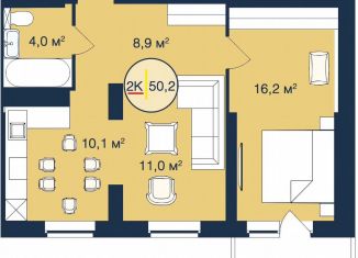 Продажа двухкомнатной квартиры, 50.2 м2, Тюмень, Таёжная улица, 2