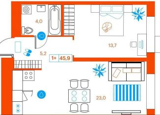 Продается 1-комнатная квартира, 45.9 м2, Тюмень, улица Ветеранов Труда, 36к1