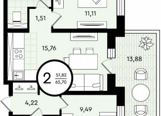 Продается 2-комнатная квартира, 65.7 м2, Тюмень