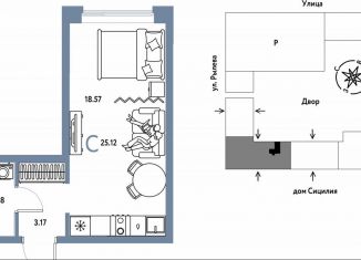 Квартира на продажу студия, 25.1 м2, Тюмень, Ярославская улица, 9к1