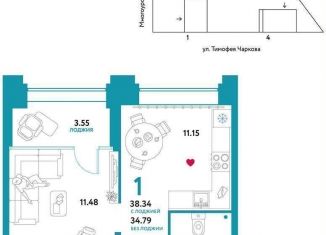 Продам 1-ком. квартиру, 38.3 м2, Тюмень, улица Тимофея Чаркова, 93