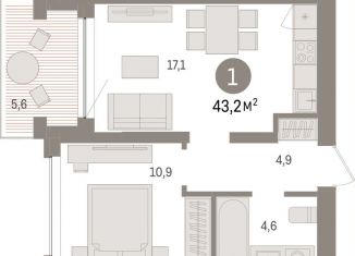 Продаю 1-комнатную квартиру, 43.2 м2, Тюмень, улица Муравленко, 9к3