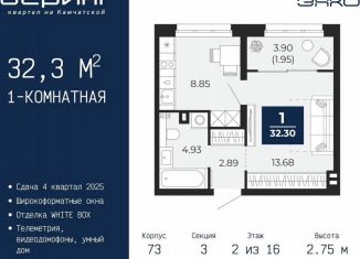 Продается 1-комнатная квартира, 32.3 м2, Тюмень