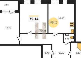 Продается двухкомнатная квартира, 75.1 м2, Воронеж