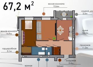 Продается двухкомнатная квартира, 67.2 м2, Воронеж, улица Независимости, 55/10