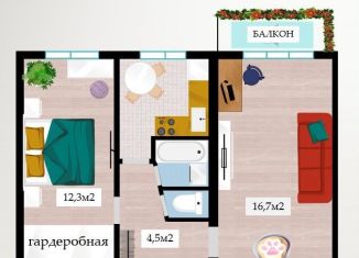 Продам 2-комнатную квартиру, 44.6 м2, Самарская область, Строительная улица, 16