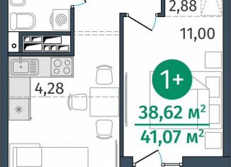 1-комнатная квартира на продажу, 38.6 м2, Тюмень