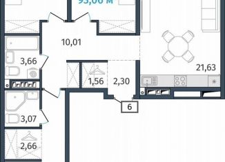 Продажа трехкомнатной квартиры, 89.7 м2, Тюмень