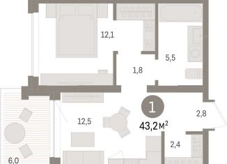 Продажа однокомнатной квартиры, 43.2 м2, Тюмень, улица Муравленко, 9к3