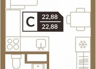 Продам квартиру студию, 22.9 м2, деревня Дударева