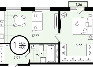 Продаю 1-ком. квартиру, 43.9 м2, Тюмень, ​улица Александра Звягина, 3
