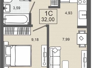 Продается 1-комнатная квартира, 32 м2, Тюмень