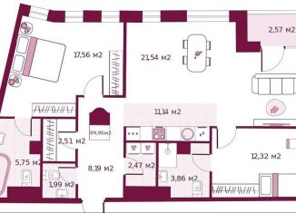 2-комнатная квартира на продажу, 89.9 м2, Тюмень, улица Герцена, 33