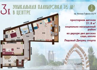 Продам 3-комнатную квартиру, 76 м2, Набережные Челны, проспект Хасана Туфана, 22/9
