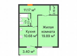 1-комнатная квартира на продажу, 49.7 м2, Воронеж, переулок Здоровья, 90Г/1к1
