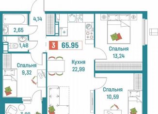 Трехкомнатная квартира на продажу, 66 м2, Мурино, ЖК Графика