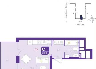 Квартира на продажу студия, 34.9 м2, Тюмень, улица Евгения Войнова, 3