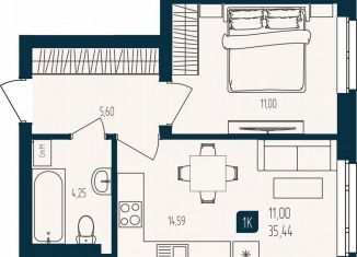 Продаю 1-ком. квартиру, 35.4 м2, Тюмень