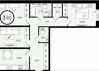 Продам трехкомнатную квартиру, 79.1 м2, Тюмень, ​улица Александра Звягина, 5
