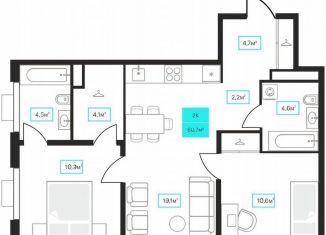 Продается двухкомнатная квартира, 60.7 м2, Тюмень, улица Червишевский Тракт, 25
