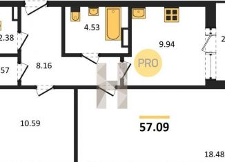 Продается двухкомнатная квартира, 57.1 м2, Воронеж, улица Матросова, 64А