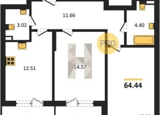 2-комнатная квартира на продажу, 64.4 м2, Воронеж, Московский проспект, 138