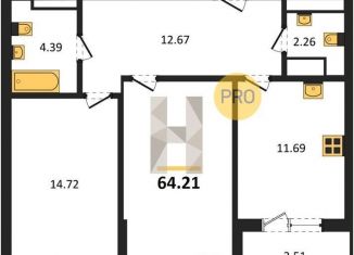 Продается двухкомнатная квартира, 64.2 м2, Воронеж