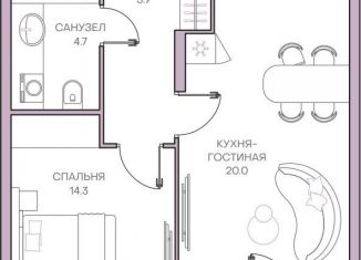 1-комнатная квартира на продажу, 48.7 м2, Пенза, Ленинский район