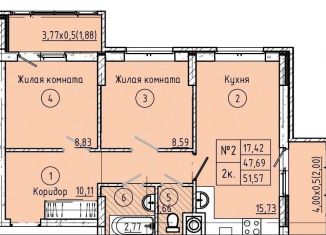 Продается 2-комнатная квартира, 51.6 м2, Батайск, переулок Талалихина, 30, ЖК Талалихина