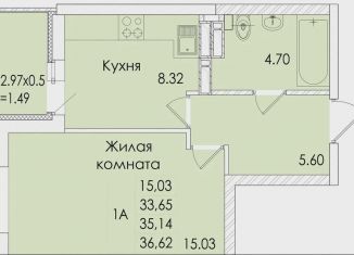 Продается 1-комнатная квартира, 36.6 м2, Ростовская область, проспект Сиверса, 12Д