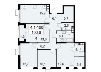 Продажа четырехкомнатной квартиры, 100.6 м2, Москва, ЮЗАО