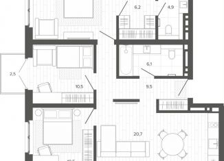 Продам 4-ком. квартиру, 84.9 м2, Барнаул, Змеиногорский тракт, 35Бк2, Центральный район