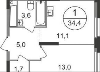 Продается 1-ком. квартира, 34.4 м2, Москва