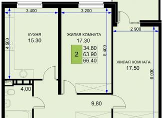 Продается 2-комнатная квартира, 66.4 м2, Краснодарский край, Казачья улица, 6к2