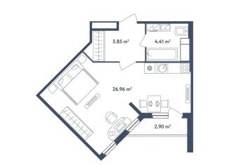 Квартира на продажу студия, 38.6 м2, Московская область