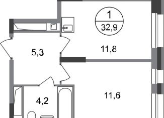 Продажа однокомнатной квартиры, 32.9 м2, Москва