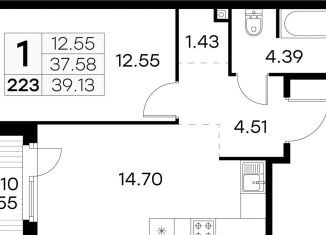 Продам 1-комнатную квартиру, 39.1 м2, посёлок Парголово