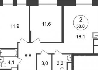 Продается двухкомнатная квартира, 58.8 м2, Москва, 11-я фаза, к3