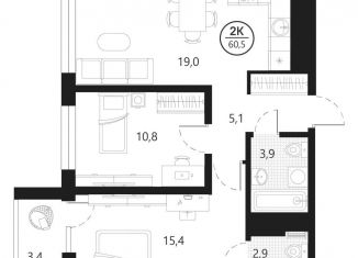 Продается 2-комнатная квартира, 60.5 м2, Тюмень, улица Разведчика Кузнецова, 16, Центральный округ