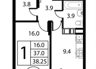 Продам 1-комнатную квартиру, 38.3 м2, Московская область