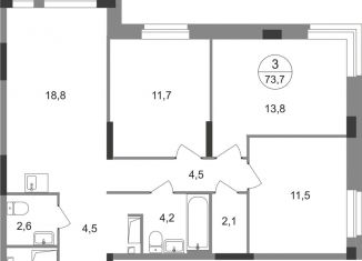 Продажа трехкомнатной квартиры, 73.7 м2, Москва