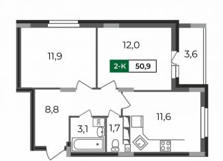 Продажа 2-комнатной квартиры, 50.9 м2, Владимир, ЖК Веризино лайф, Сталинградский бульвар, 7