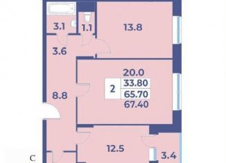 Продам 2-ком. квартиру, 67.4 м2, деревня Рогозинино, деревня Рогозинино, 5