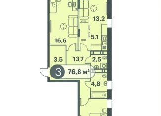 Продам 3-ком. квартиру, 76.8 м2, Красноярск, Кировский район