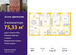 Продаю 3-комнатную квартиру, 75.3 м2, Екатеринбург, Проходной переулок, 1А, метро Уральская